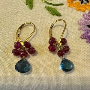 Sundance Gold and Red Earrings with Blue Accent